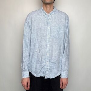 Abercrombie & Fitch Mens XXL Blue White Striped 100% Linen Button Down Shirt